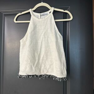Zara High-neck Textured Top with Fringe Detail